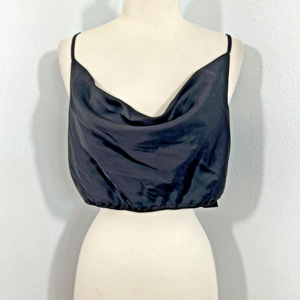 Vero Moda Crop Top Womens M Black Satin Cowl Spaghetti Bella Hadid 90s Y2K